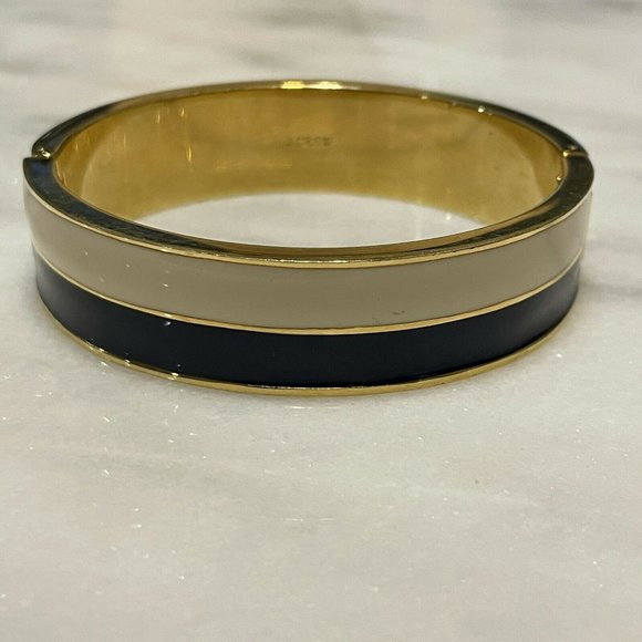 j crew enamel Wide bangle bracelet  blue off white gold tone nautical Striped - Picture 8 of 8